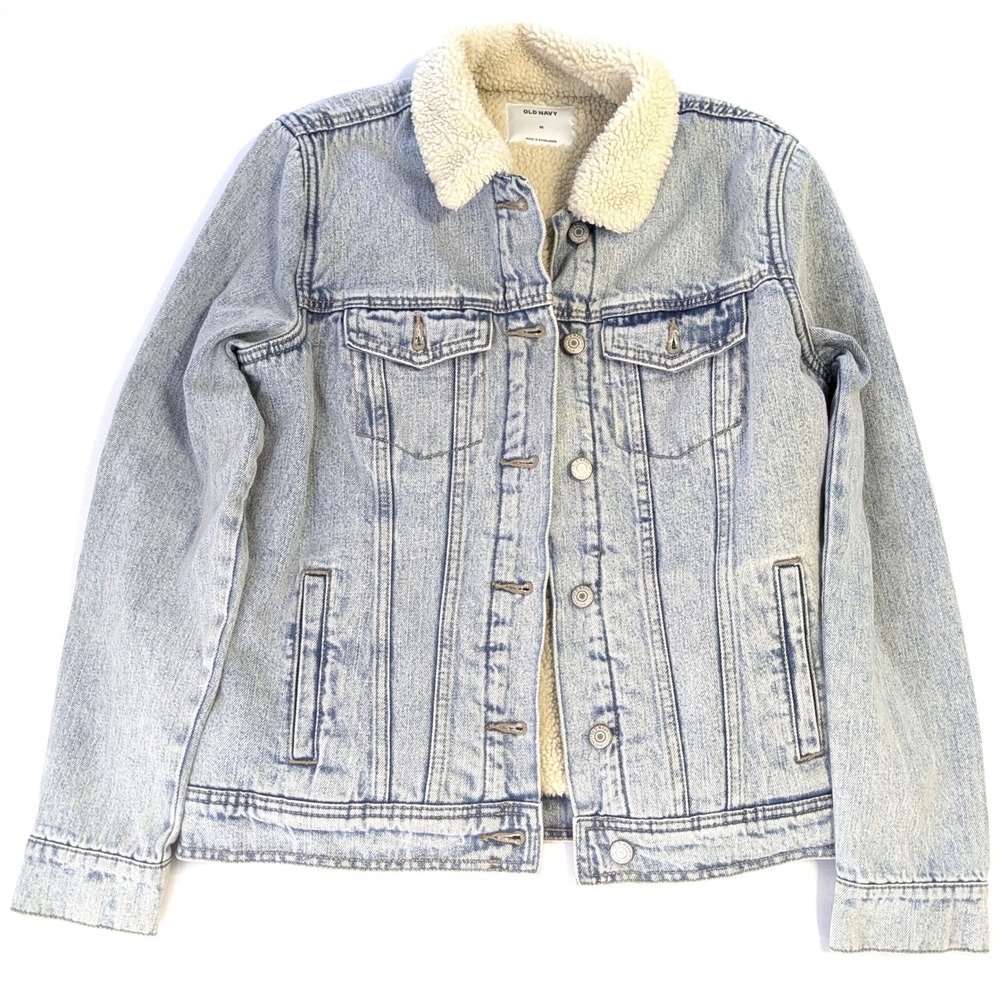 Old Navy Sherpa Lined Denim Jacket Womens Medium Light Wash Trucker 450952-03